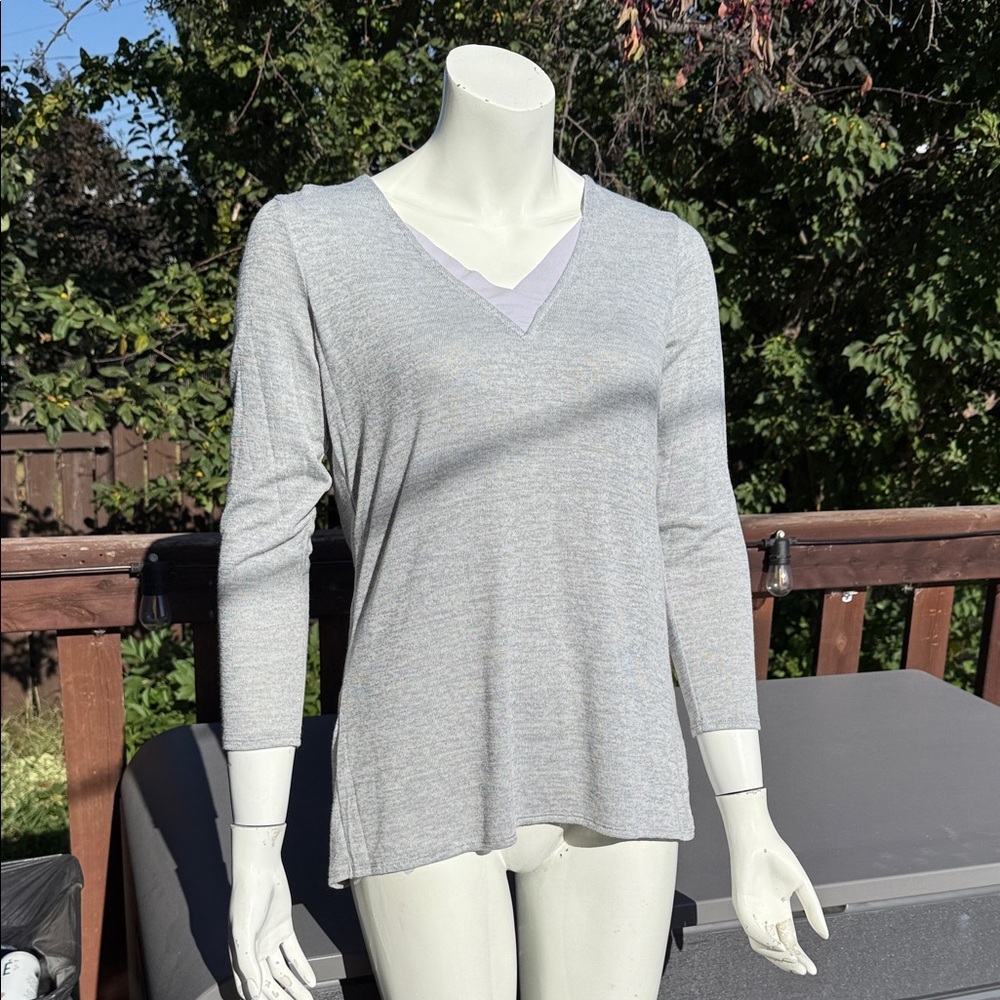 HALSTON Grey V-Neck V back Women's Top NWT